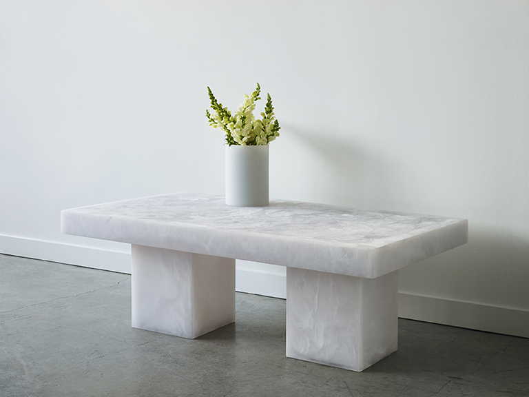 An elegant modern resin coffee table, with an all resin top and base, the Lions Table is an excellent choice for modern decor. Extra support is given to the table with hidden interior steel elements. Available for purchase at Studio Sturdy and created by Martha Sturdy