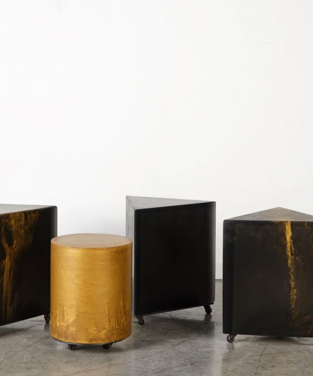 as featured in the interior design section of Wallpaper Magazine, these stools/sidetables created by Martha Sturdy are the perfect addition to any modern home and come in gold and charcoal colours with fusion accents